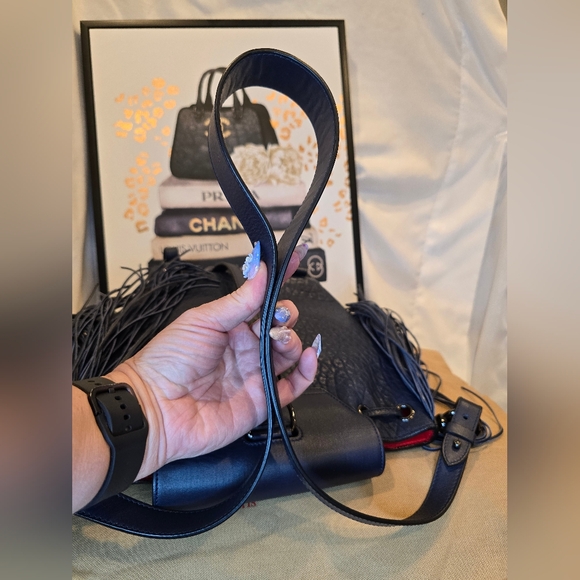 Christian Louboutin Lucky L Bucket Navy Blue Fringe Shoulder Bag And Backpack - Picture 10 of 17